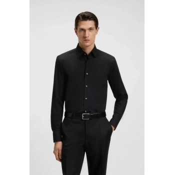 Camisa Boss De Ajuste Slim Em Algodão Elástico