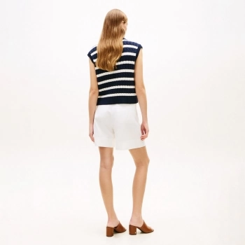Colete de Tricô Feminino Tommy Hilfiger Cable V-Neck Vest Marinho