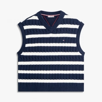 Colete de Tricô Feminino Tommy Hilfiger Cable V-Neck Vest Marinho