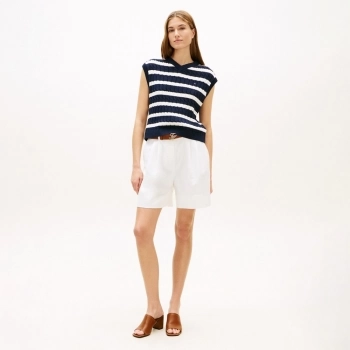 Colete de Tricô Feminino Tommy Hilfiger Cable V-Neck Vest Marinho